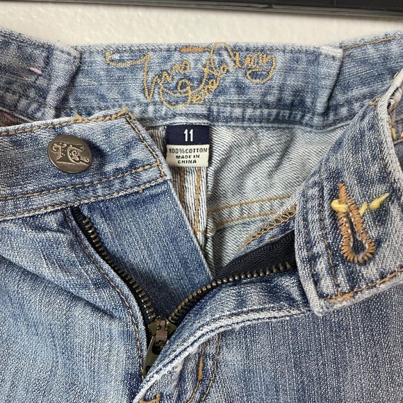 Embroidered Distressed Cutoff Cropped Denim Blue Jeans Low Rise 11 *altered* - Picture 4 of 12